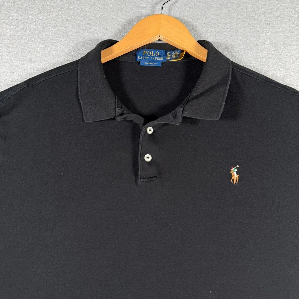 Polo Ralph Lauren Mens XXL Classic Fit Short Sleeve Polo Shirt Black Cotton Logo